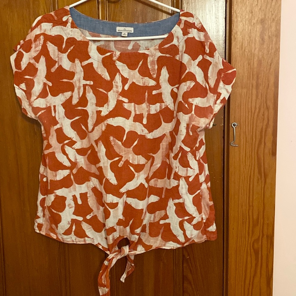 Bird print linen top